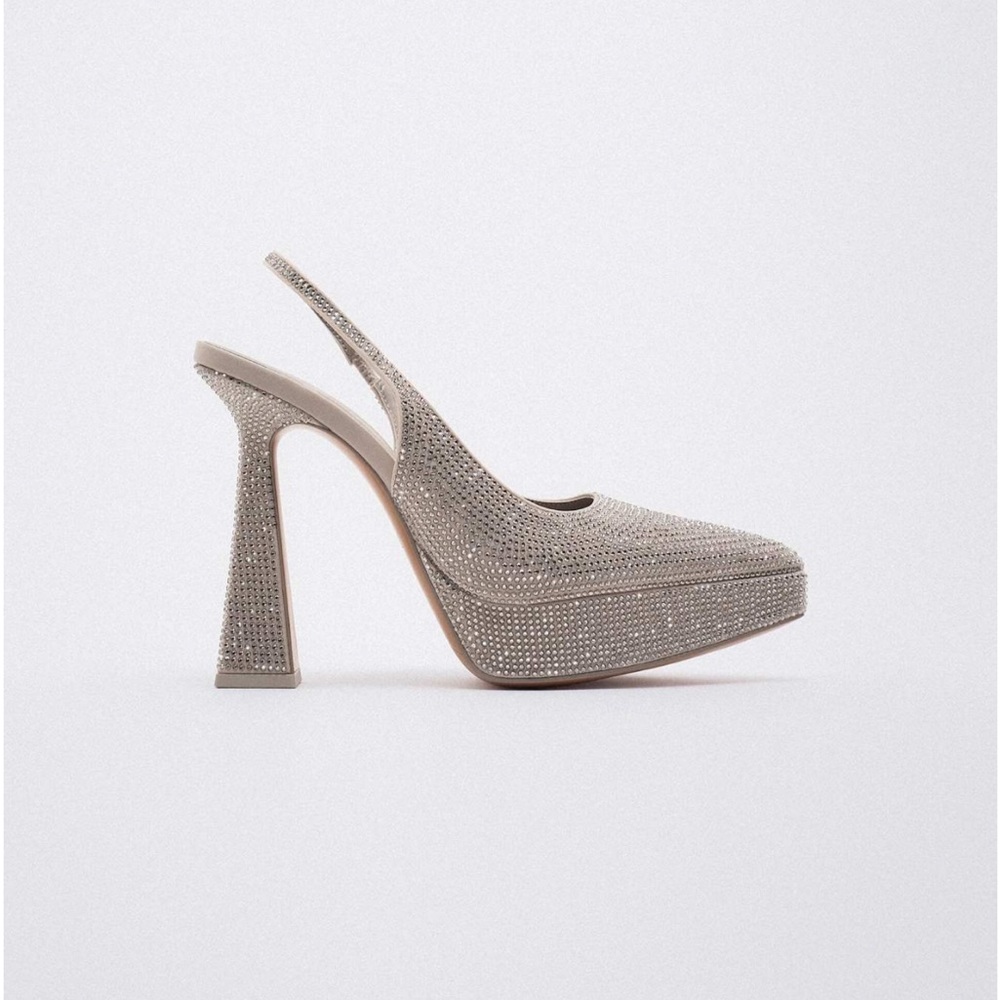 ZARA PLATFORM RHINESTONE SLINGBACK HEELS NWOT